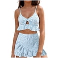 thumbnail image 1 of BOBOGOJP 2 Piece Swimsuits for Women Halter Tankini Top with Skirt Bottom Tummy Control Bathing Suit Blue for Size L, 1 of 9