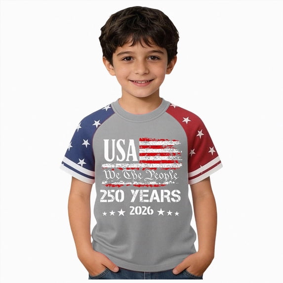 BOBOGOJP 250 Shirt Kids 1776 American Graphic Shirt Boys Girls Short Sleeve 4th of July Tee Top 4-13Y(Light Gray,12-13 Years)