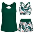 thumbnail image 1 of BOBOGOJP 3 Piece Tankini Swimsuits for Women Tummy Control Bathing Suits Swim Tank Top with Bra Boy Shorts Teen Swimwear Green for Size M, 1 of 4