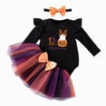 thumbnail image 1 of BOBOGOJP 3Pcs Baby Girl First Halloween Outfit Infant Romper Dress Bow Tutu Skirt with Headband Newborn Thanksgiving Bodysuit (Dark Purple, 1-3 Months), 1 of 9