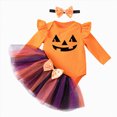 thumbnail image 1 of BOBOGOJP 3Pcs Baby Girl First Halloween Outfit Infant Romper Dress Bow Tutu Skirt with Headband Newborn Thanksgiving Bodysuit (Orange, 9-12 Months), 1 of 9