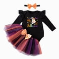 thumbnail image 1 of BOBOGOJP 3Pcs Baby Girl First Halloween Outfit Infant Romper Dress Bow Tutu Skirt with Headband Newborn Thanksgiving Bodysuit (White, 1-3 Months), 1 of 9