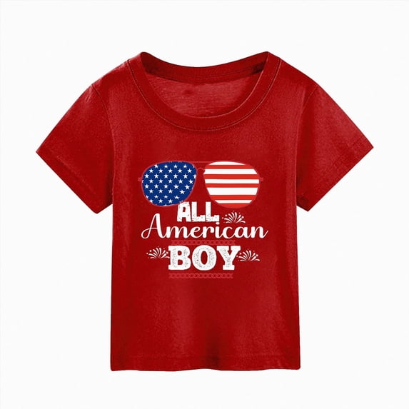 BOBOGOJP American Bow Shirt Kids-Toddler 4th of July Boys Girls Short Sleeve Tee Tops Red for Size 7-8 Years
