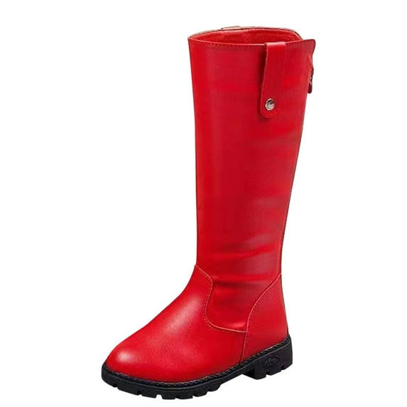 BOBOGOJP Athlefit Girls Knee High Boots Fashion Lug Sole Side Zipper Tall Riding Boots for Toddler Little Kid Big Kid Red for Size 9