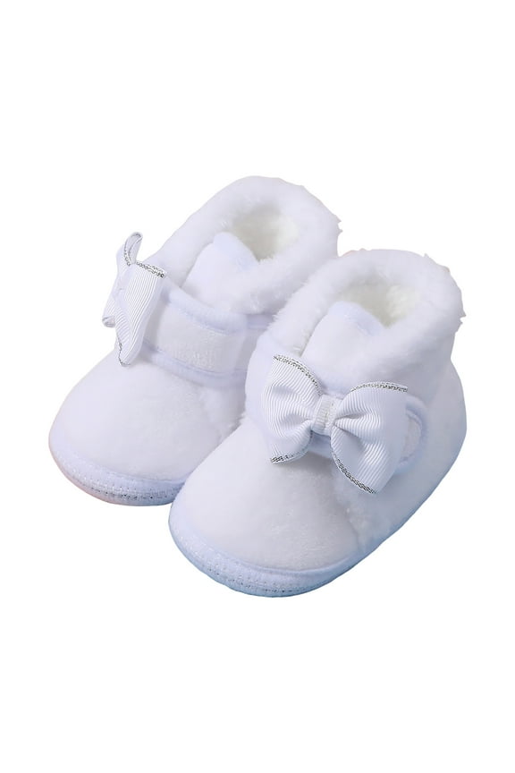 Baby Booties Newborn Fleece First Walking Shoes Non-Slip Sole Slippers Cozy Warm Booties for Infant Toddler Boys Girls White for Size 5
