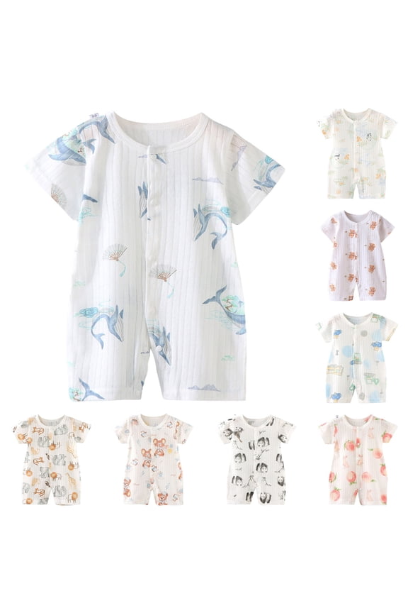 Baby Boy Summer Outfit /Dinosaur/Turtle Printed Short Sleeve Romper Jumpsuit Button up Clothes Orange for Size 18-24 Months