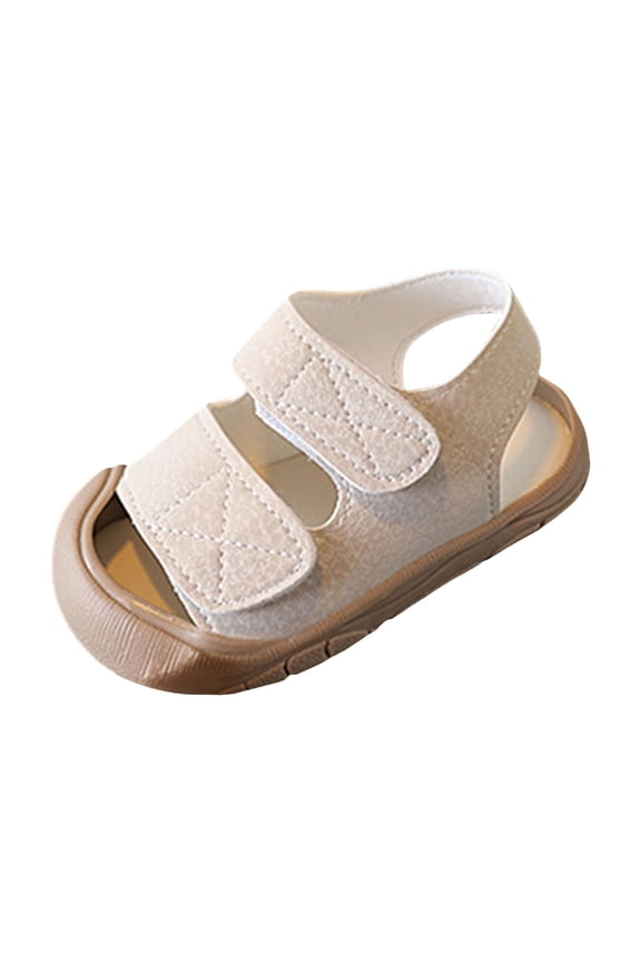 Baby Boys Girls Squeaky Sandals Summer Closed-Toe Anti-Slip Rubber Sole Toddler First Walkers Shoes Beige for Size 5