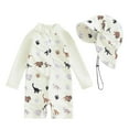 thumbnail image 1 of BOBOGOJP Baby Boy Girl Swimsuit with Hat Long Sleeve Rash Guard Sunsuit Beachwear Watermelon Striped Zipper One Piece Swimwear White for Size 0-3 Months, 1 of 8