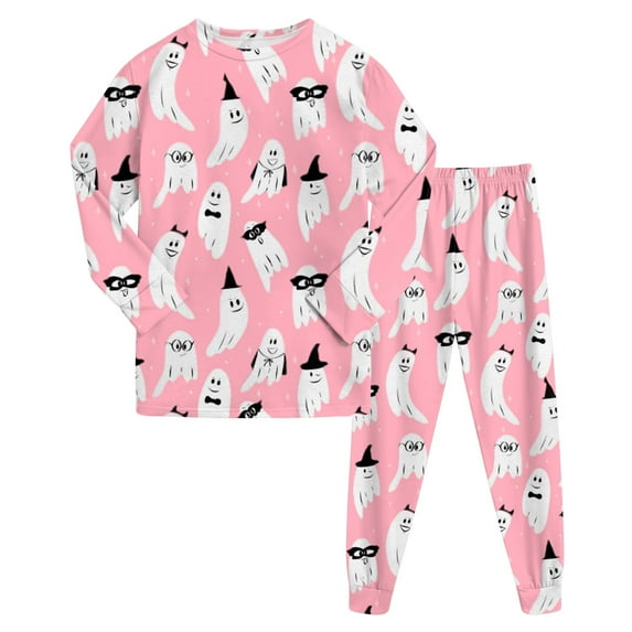 BOBOGOJP Baby Boys Pajamas Set Girls Halloween Pajama Set Long Sleeve Pants Sleepwear Outfits Cute Pumpkin Print Toddler Kids Loungewear Pink for Size 8-9 Years