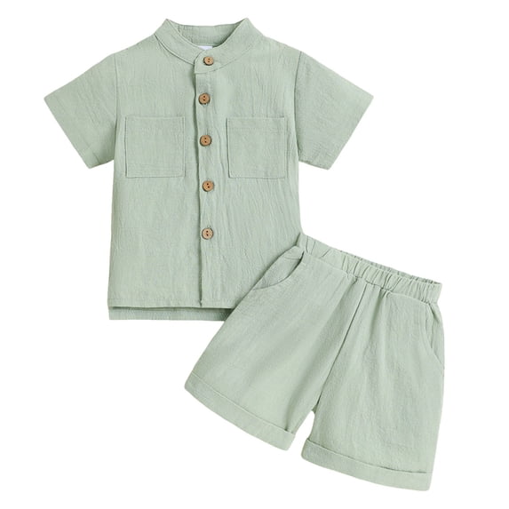 BOBOGOJP Baby Boys Summer Outfit Cotton Button Down Shirt and Shorts Set Toddler Infant Clothes for Beach Baptism Birthday(Green, 2-3 Years)