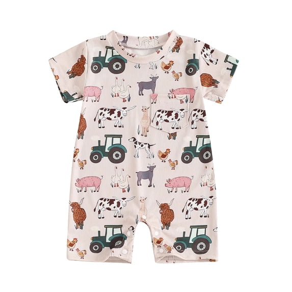 BOBOGOJP Baby Clothes Boy Girl Western Cow Print Short Sleeve Romper Bodysuit Ribbed One Piece Jumpsuit Summer Outfit(Red, 0-3 Months)