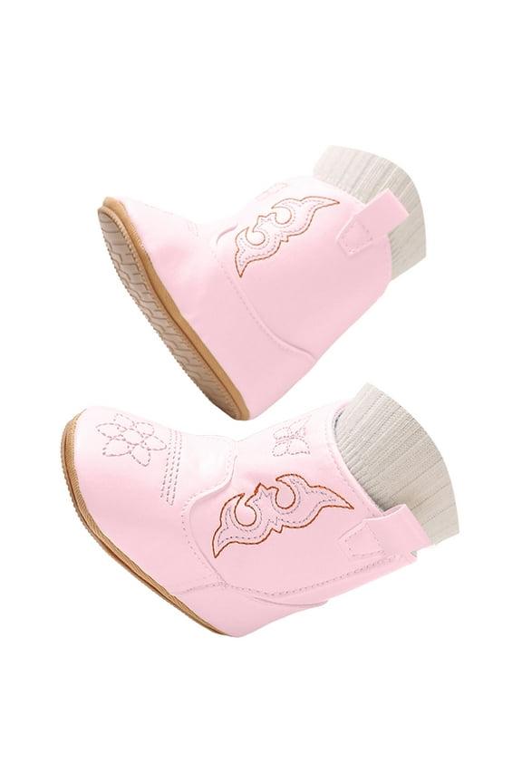 Baby Cowboy Boots Western Boots Toddler Cowboy Bootie Soft Sole Non-Slip Crib Shoes for Infant Boys Girls Pink for Size 3.5