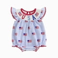 thumbnail image 1 of BOBOGOJP Baby Girl 4th of July Outfits Newborn USA Bubble Smocked Romper Tutu Dress Ruffle American Flag Memorial Day Outfit(Light Blue, 3-6 Months), 1 of 4
