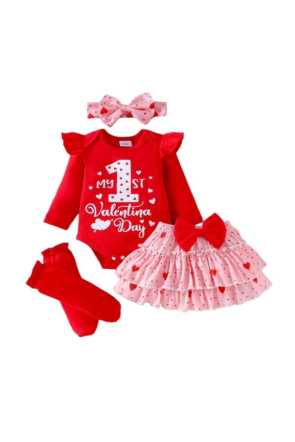 Baby Girl Easter Outfit Bunny Clothes Romper+Bloomers Tutu Skirt+Socks+Headband Set First Easter Outfit Red for Size 18M