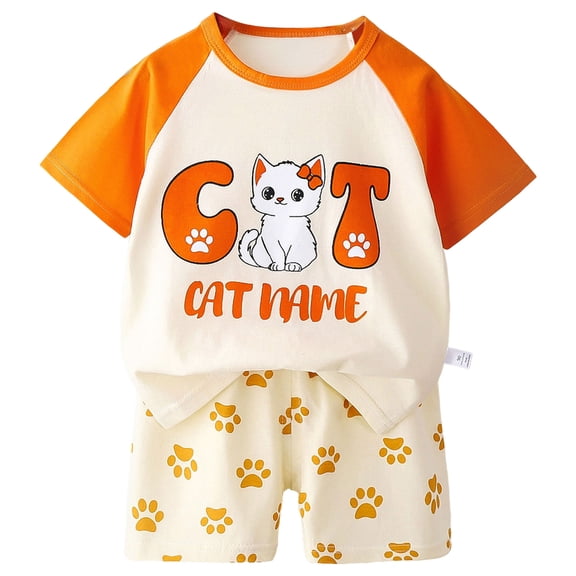 BOBOGOJP Baby Girl Pajamas Short Sleeve Toddler Girls Summer Short Sets Cotton Sleepwear Orange for Size 3-4 Years