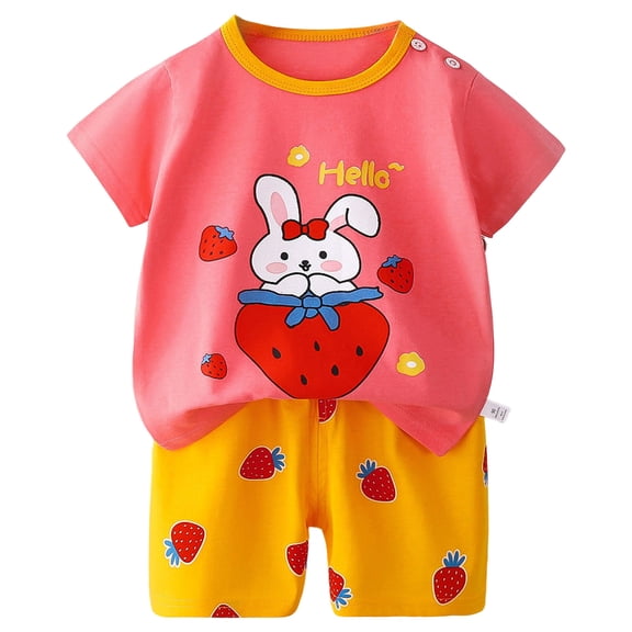 BOBOGOJP Baby Girl Pajamas Short Sleeve Toddler Girls Summer Short Sets Cotton Sleepwear Pink for Size 2-3 Years