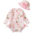 thumbnail image 1 of BOBOGOJP Baby Girl Swimsuit Long Sleeve One-Piece Swimwear with Hat Rash Guard Ruffle Floral Zipper Beach Bathing Suit Light Pink for Size 2-3 Years, 1 of 7