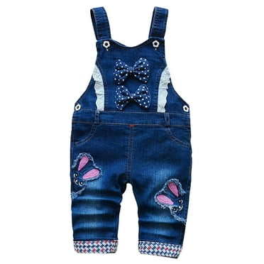 BOBOGOJP Baby Girls Denim Overalls Embroidery Bib Pants Jeans Jumpsuit (Dark Blue,6-12 Months)