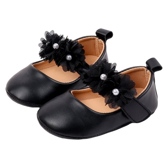 BOBOGOJP Baby Girls Dress Shoes Bowkont Mary Jane Flats Non-Slip Lightweight Soft Sole Toddler First Walkers Princess Wedding Shoes Black for Size 3