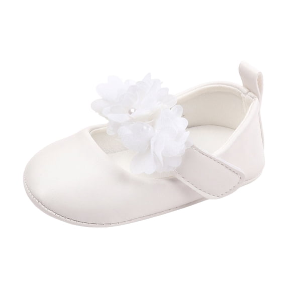 BOBOGOJP Baby Girls Dress Shoes Bowkont Mary Jane Flats Non-Slip Lightweight Soft Sole Toddler First Walkers Princess Wedding Shoes White for Size 4