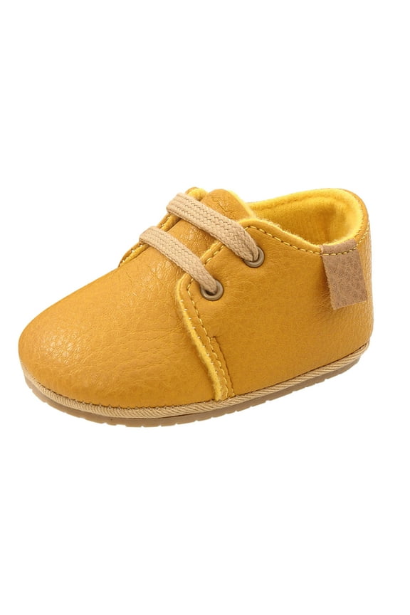 Baby Shoes Boys Girls Leather Hard Bottom Walking Sneakers Toddler Rubber Sole First Walkers (Yellow,6)
