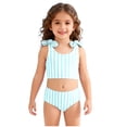 thumbnail image 1 of BOBOGOJP Girls Swimsuit 2 Piece Bathing Suits Fashion Stripe Print Bikini Tankini Swimwear Bow Strap Soft Beach Swimsuit (Light Blue, 3-4 Years), 1 of 6