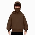 thumbnail image 1 of BOBOGOJP Balaclava Hoodie for Boys Girls Kids Windproof Ski Mask Hoodies Oversized Full Zip Sweatshirt Jacket with Pockets Brown,Size 10-11 Years, 1 of 8