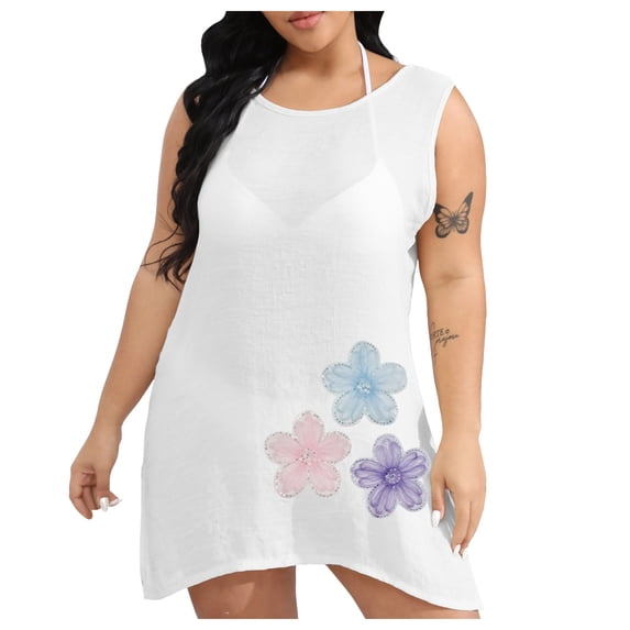 BOBOGOJP Bathing Suit Cover Up for Women Summer Dress Swimsuit Coverup Short Sleeve Beach Vacation Swimwear White for Size XXL