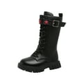 thumbnail image 1 of BOBOGOJP Big Girls Riding Boots, Lace Up Low Heel Waterproof Non-slip Winter Shoes Black for Size 1.5, 1 of 9