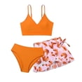 thumbnail image 1 of BOBOGOJP Big Girls Two Piece Swimsuits Kids Child Girl 3 Piece Swimwear Suit Flower Print Bikini Tops Orange for Size 13-14 Years, 1 of 4