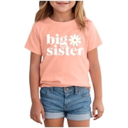 BOBOGOJP Big Sister Shirt for Girls Toddler Sis Announcement Short Sleeve Graphic Tee Tops5-6 Years, Orange