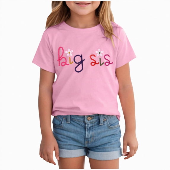 BOBOGOJP Big Sister Shirts Toddler Baby Girl Embroidered Promoted to Big Sis Announcement T-Shirt Short Sleeve Tee Tops Pink for Size 2-3 Years