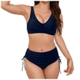 thumbnail image 1 of BOBOGOJP Bikini Set for Women Cheeky Two Piece Swimsuits Scoop Neck Bathing Suit with Ajustable String Bottom Dark Blue for Size S, 1 of 9