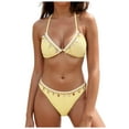 thumbnail image 1 of BOBOGOJP Bikini Set for Women Two Piece Swimsuits V Neck Low Rise Crisscross Back Self Tie Spaghetti Straps Yellow for Size XL, 1 of 8