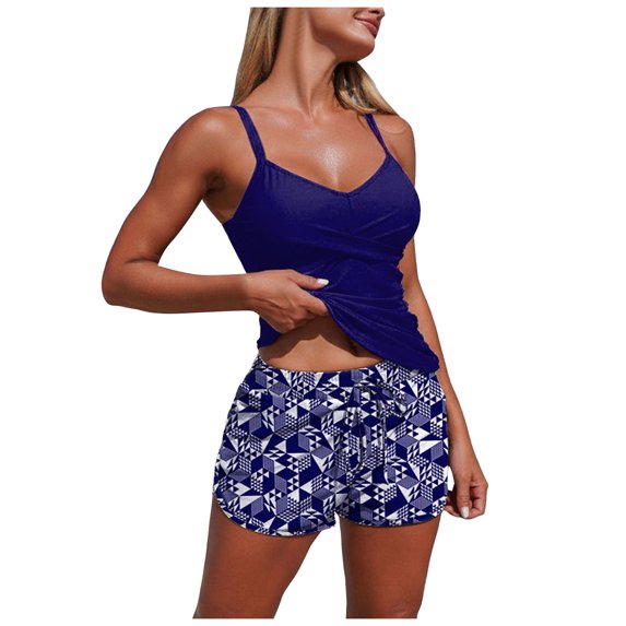 BOBOGOJP Blouson Tankini Swimsuits for Women - Two Piece Tummy Control Bathing Suit with Shorts Modest Swimwear Navy for Size S