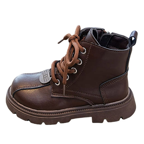 BOBOGOJP Boy Boots Boys Girls Side Zipper Lace Up Work Boots Combat Toddler Boots Girls Brown (Little Kid/Big Kid) Brown for Size 12