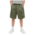 thumbnail image 1 of BOBOGOJP Boy's Casual Elastic Waist Cargo Shorts with Side Pockets Amry Green for Size 7-8 Years, 1 of 5