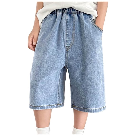 BOBOGOJP Boy's Jorts Baggy Jean Shorts Straight Leg Loose Denim Shorts with Pockets Light Wash 12 Years Blue for Size 11-12 Years