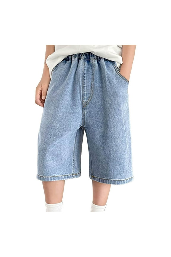 Boy's Jorts Baggy Jean Shorts Straight Leg Loose Denim Shorts with Pockets Light Wash 12 Years Blue for Size 11-12 Years