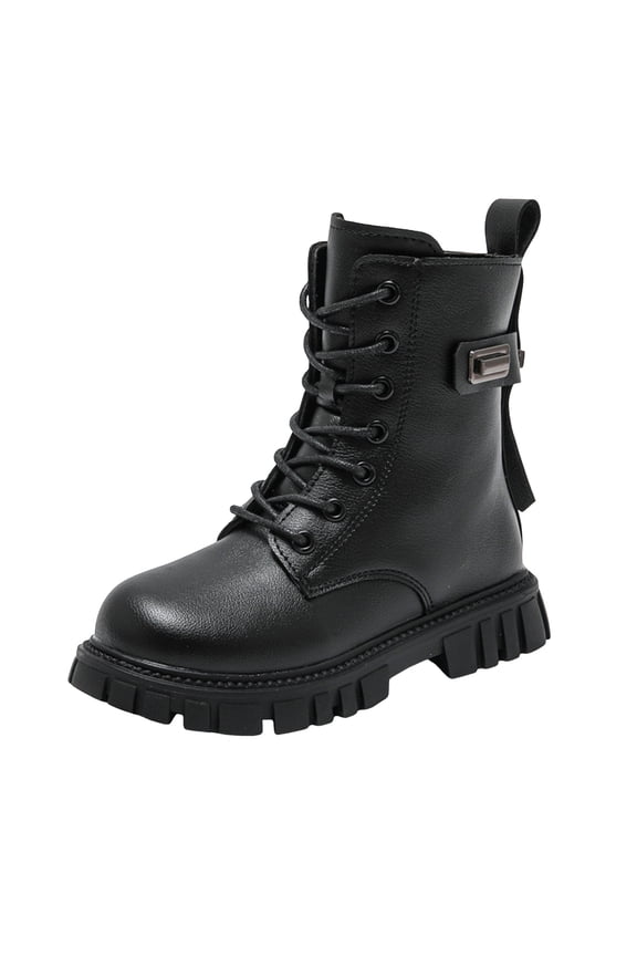 Boys Girls Ankle Boots Combat Boots Waterproof Boots with Side Zipper Glossy Black for Size 9