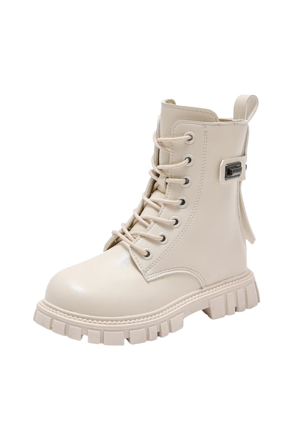 Boys Girls Ankle Boots Combat Boots Waterproof Boots with Side Zipper Glossy White for Size 1