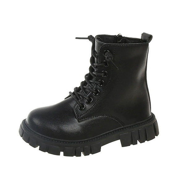 BOBOGOJP Boys Girls Ankle Boots Lace Up Side Zipper Waterproof Combat Shoes Toddler/Little Kid/Big Kid Black for Size 12