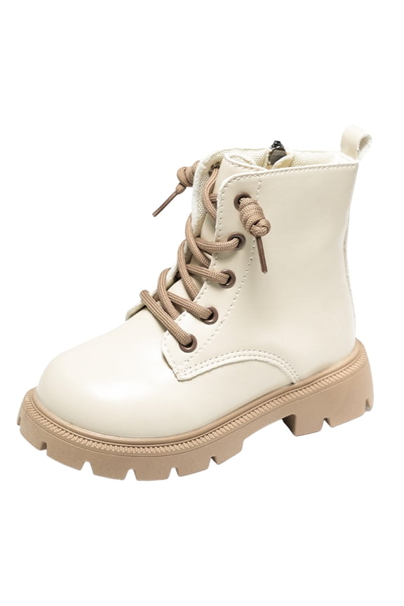 Boys Girls Combat Boots Ankle Boots Waterproof Boots Lace Up With Side Zipper Beige for Size 1
