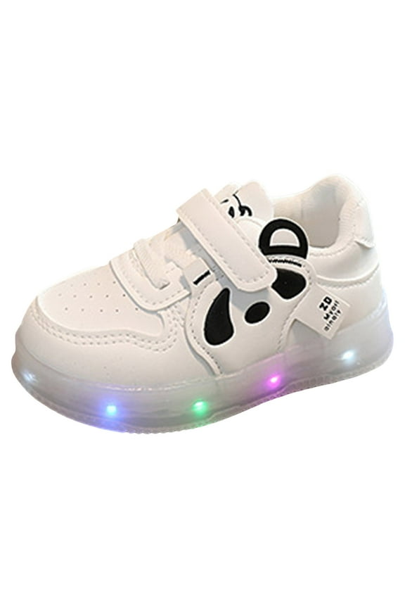 Boys Girls Light Up Sneakers LED Flashing Cartoon Barefoot Walking Tennis Shoes for Toddler Little Kid White for Size 6