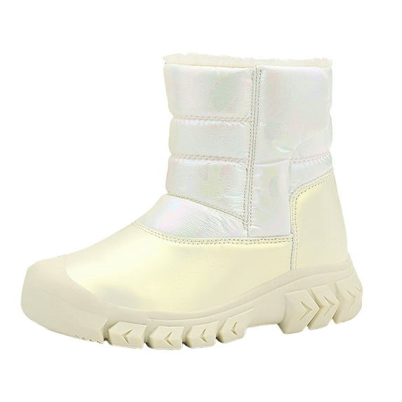 BOBOGOJP Boys Girls Snow Boots Water-Resistant Outdoor Warm Cozy Anti-Slip Mid Calf Faux Fuzzy Lining Winter Shoes for Toddler/Little/Big Kids Beige for Size 13