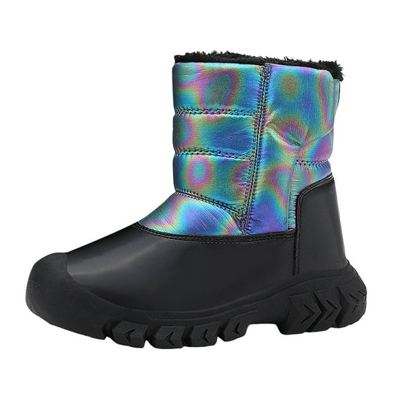 BOBOGOJP Boys Girls Snow Boots Water-Resistant Outdoor Warm Cozy Anti-Slip Mid Calf Faux Fuzzy Lining Winter Shoes for Toddler/Little/Big Kids Black for Size 2