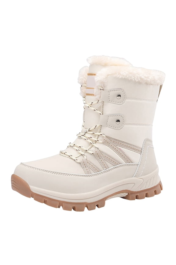 Boys Girls Winter Snow Boots Waterproof Anti-slip Warm Lining Shoes (Toddler/Little Kid/Big Kid) Beige for Size 7