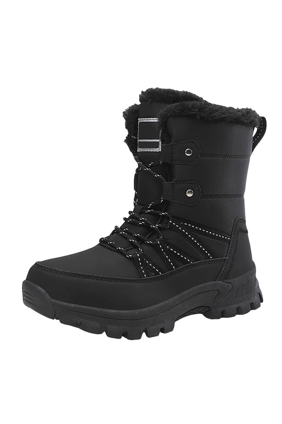 Boys Girls Winter Snow Boots Waterproof Anti-slip Warm Lining Shoes (Toddler/Little Kid/Big Kid) Black for Size 7.5