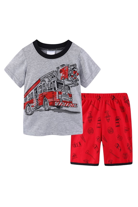 Boys Pajamas Little Boys Summer Pajamas 2 Piece Short Sleeve Top and Shorts Sets Kids Pjs Sleepwears Gray for Size 5-6 Years