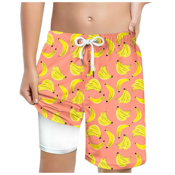 BOBOGOJP Boys Swim Trunks Zipper Pockets Compression Liner Anti Chafe Swimsuit Bathing Beach Shorts Surf Quick Dry UPF 50+ Pink for Size 6-7 Years